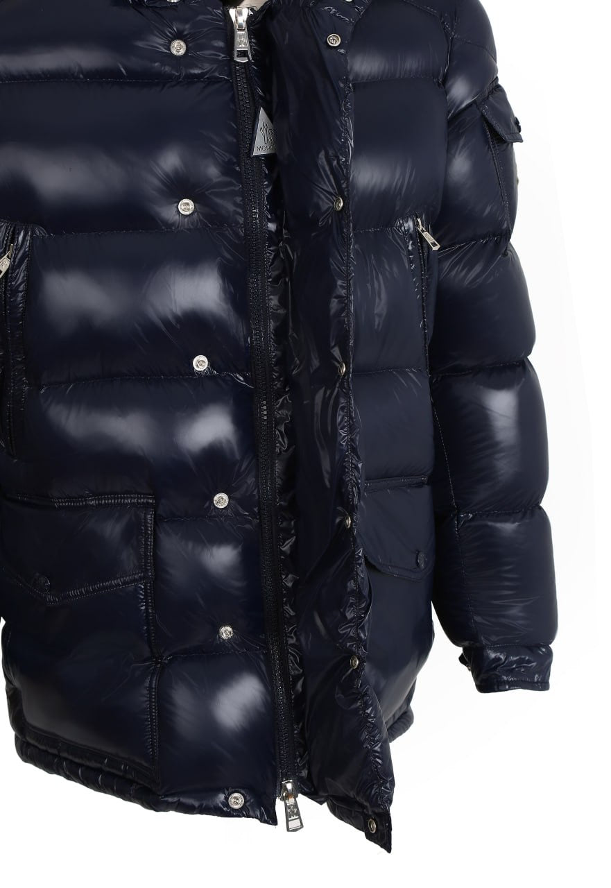 Moncler Maya Padded Jacket Luxury Winter Down Coat, Navy Blue Quilted Design, Premium Insulated Outerwear Size XXL